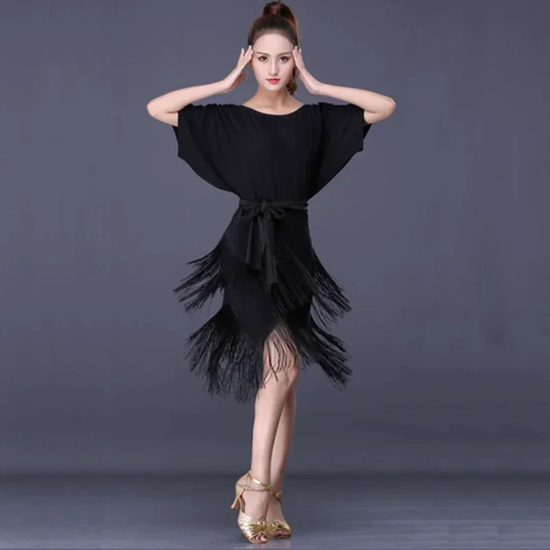 

New Latin Dance Dress Women Adult Sexy Bodycon Batwing Fringe Dress Autumn Winter One Size Fits All 2025 Dance Clothes Women