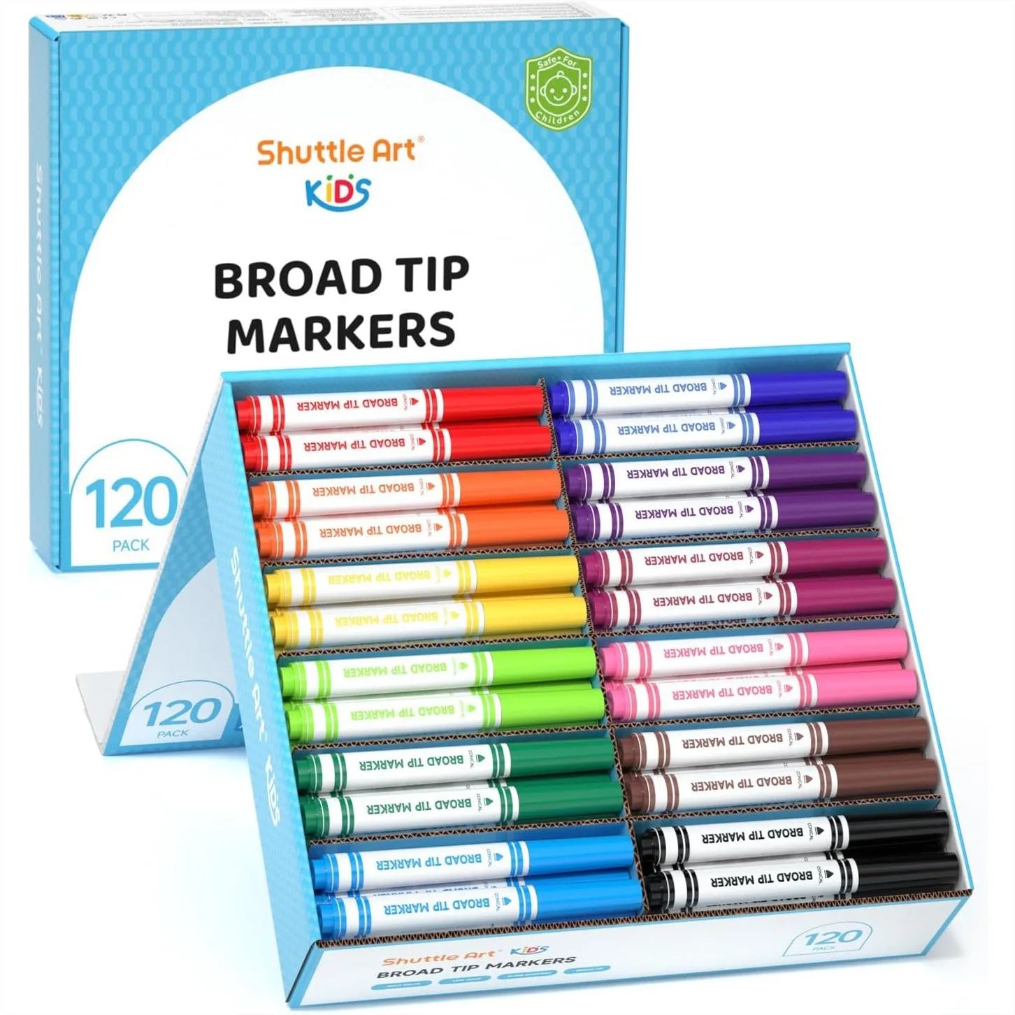 

120 Count Washable Markers, 10 Assorted Colors Broad Line Conical Tip Large Markers Bulk with Box, Home Classroom School Supplies for Toddlers Kids Adults Students Teachers