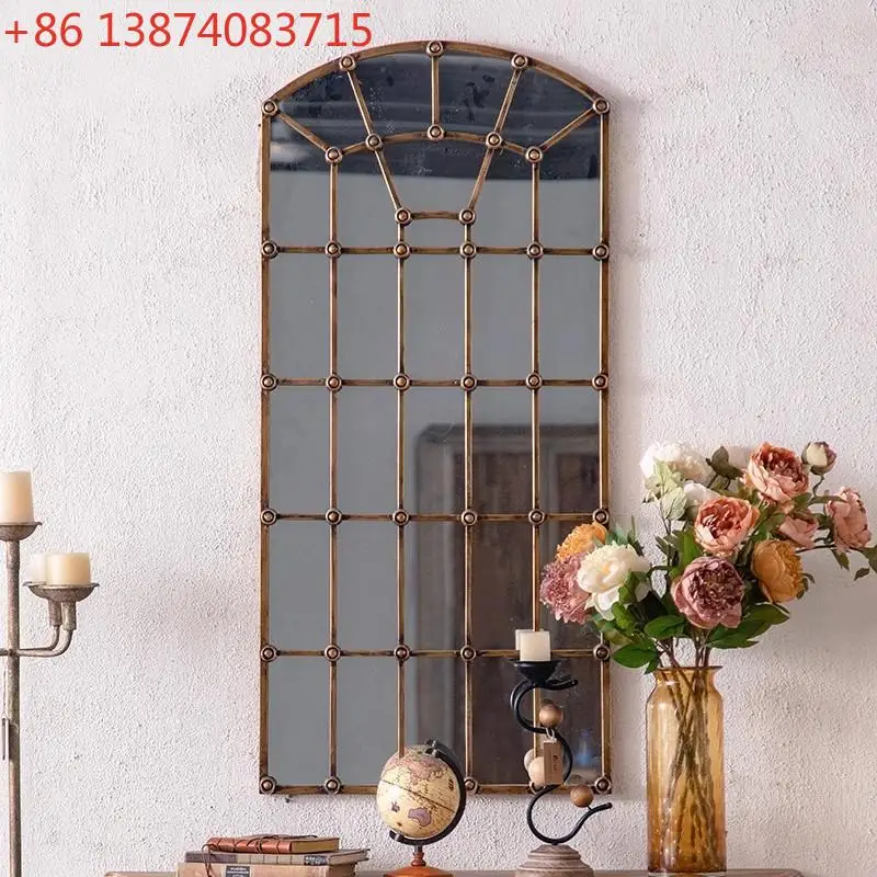 American retro full-body mirror, wall-mounted wrought iron entrance makeup mirror, industrial style light luxury