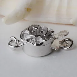 solid 925 sterling silver clasp, Plum blossom Flower 1-Strand Pearl Box Clasp, necklace braclete buckle,jewelry diy components