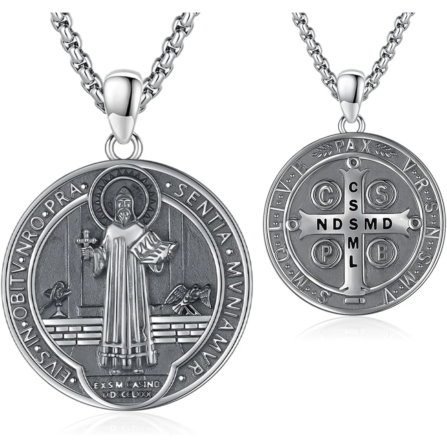 

St Benedict Necklace 925 Sterling Silver Saint Benedict Cross Necklace Amulet Jewelry Meaningful Gift for Men Women Christmas