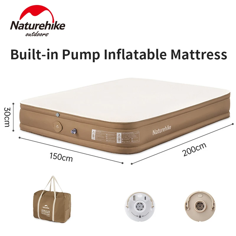 

Naturehike Camping Air Mat Inflatable Double Mattress Tent Sleeping Pad Automatic Inflating Bed Built In Pump 30cm Bearing 300KG