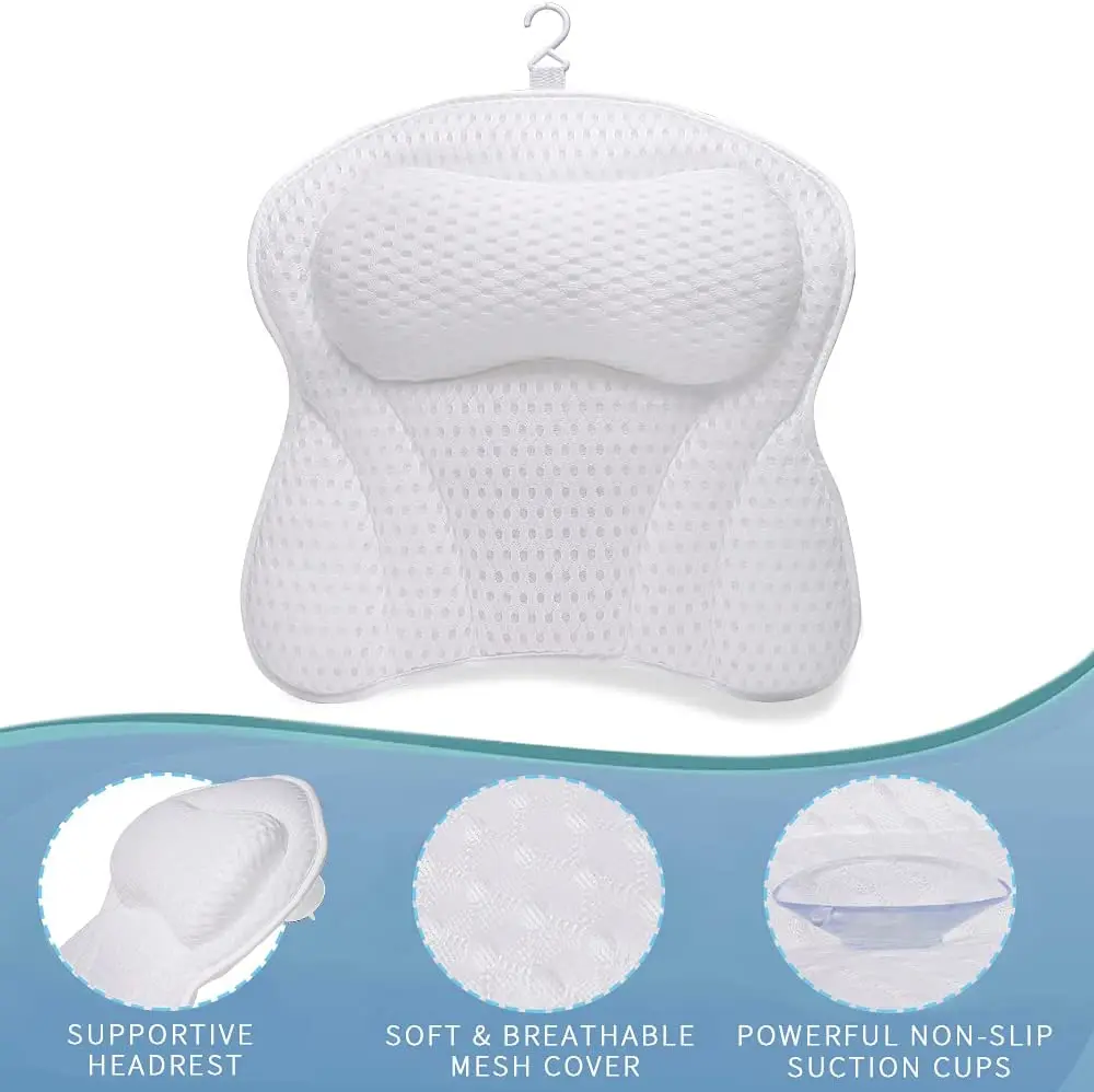 Bathtub Pillow for Tub, Bath Pillow for Neck & Back Support with Strong Suction Cups, Soft Spa Bath Pillow