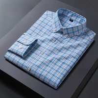 Novedad en camisa, camisas Oxford de manga larga de algodón 100% para hombres, tops informales a cuadros, ropa ajustada suave de diseñador a rayas