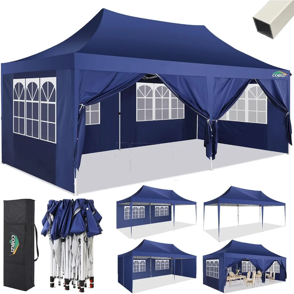 

10x20 Pop Up Canopy with 6 Sidewalls, Tent 10×20 with 3 Adjustable Height Waterproof, UV-Resistant with Carry Bag, Stakes, Rope