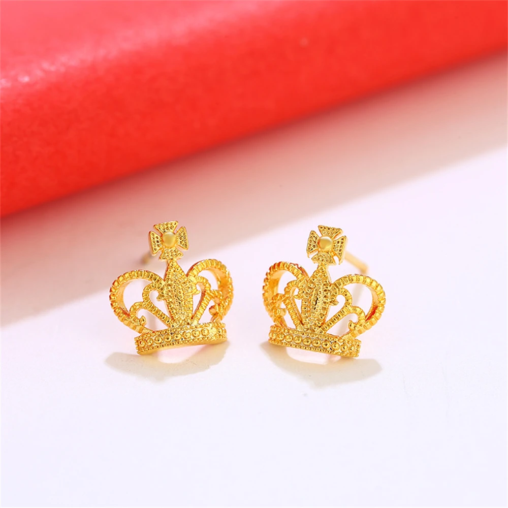 Women\'s Earrings 24k Gold Color Crown Stud Earing Brincos Femme Trendy Jewelry Accessories Wholesale Party Gifts