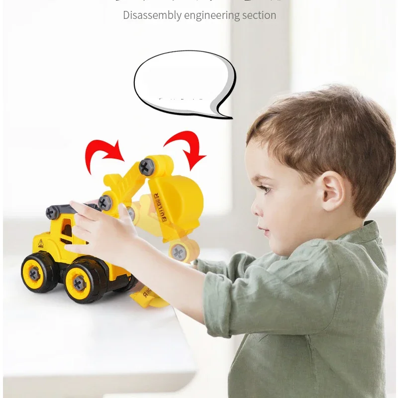 DIY Assembly Engineering Vehicle Toy Set, parafuso de escavadeira destacável, presente educacional interativo pai-filho para menino, brinquedo infantil