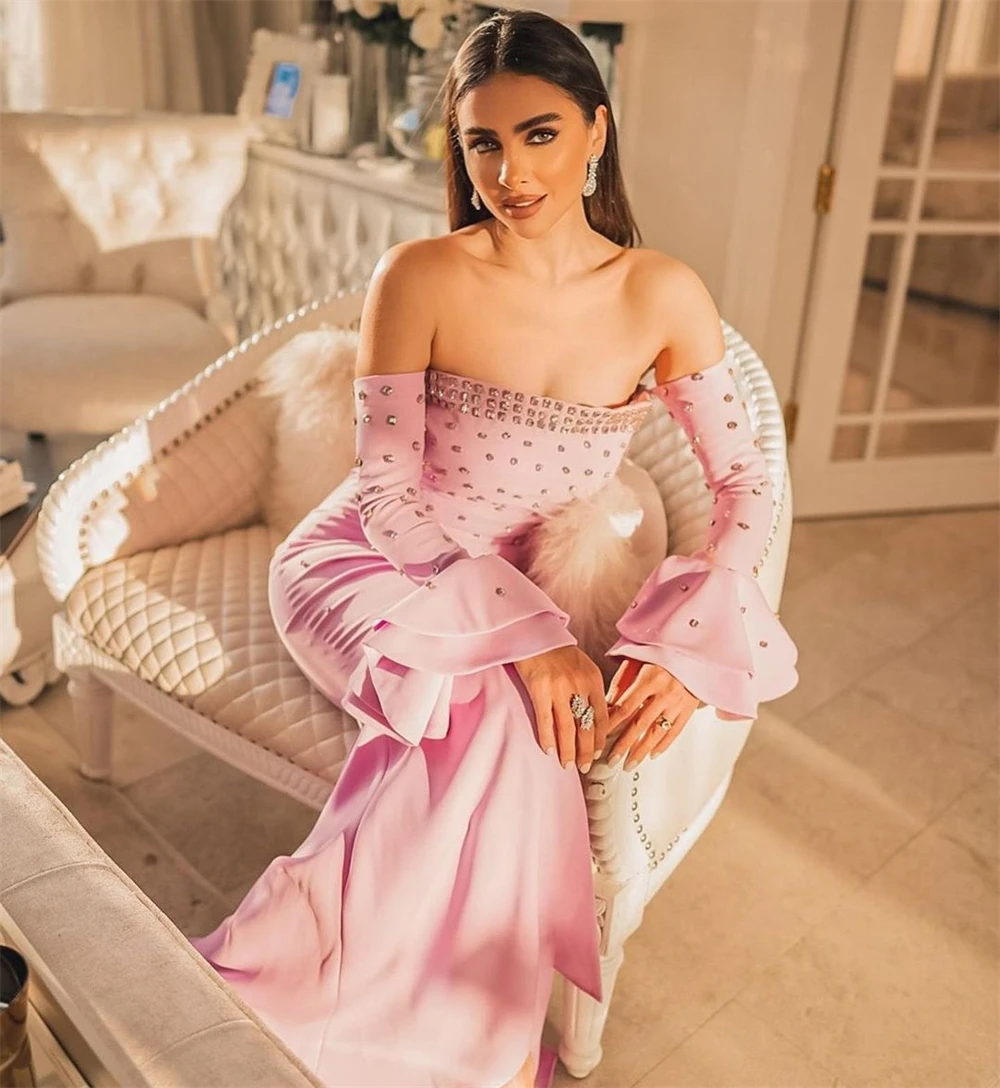 Prom Dress Evening Saudi Arabia Satin Ruffle Beading Tiered Clubbing Mermaid Off-the-shoulder Bespoke Occasion Gown Long Dresses