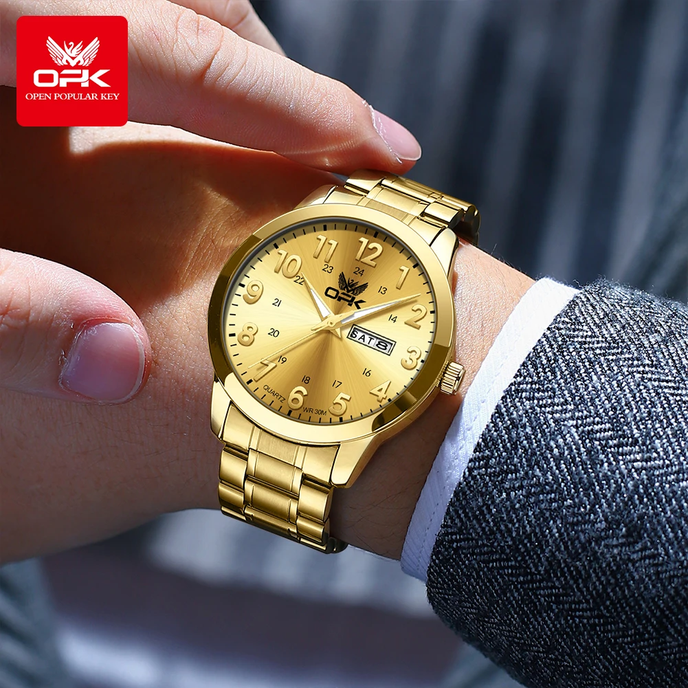 OPK  8176  Arabic numeral dial dual calendar business men's quartz watch