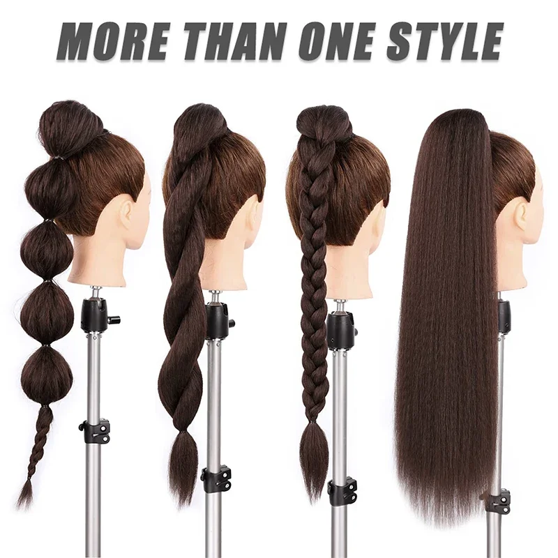 24 Inch Synthetic Ponytail Hair Extension Long Natural Straight Braided False Ponytail for Women Rubber Band Hairpiece Fake Tail