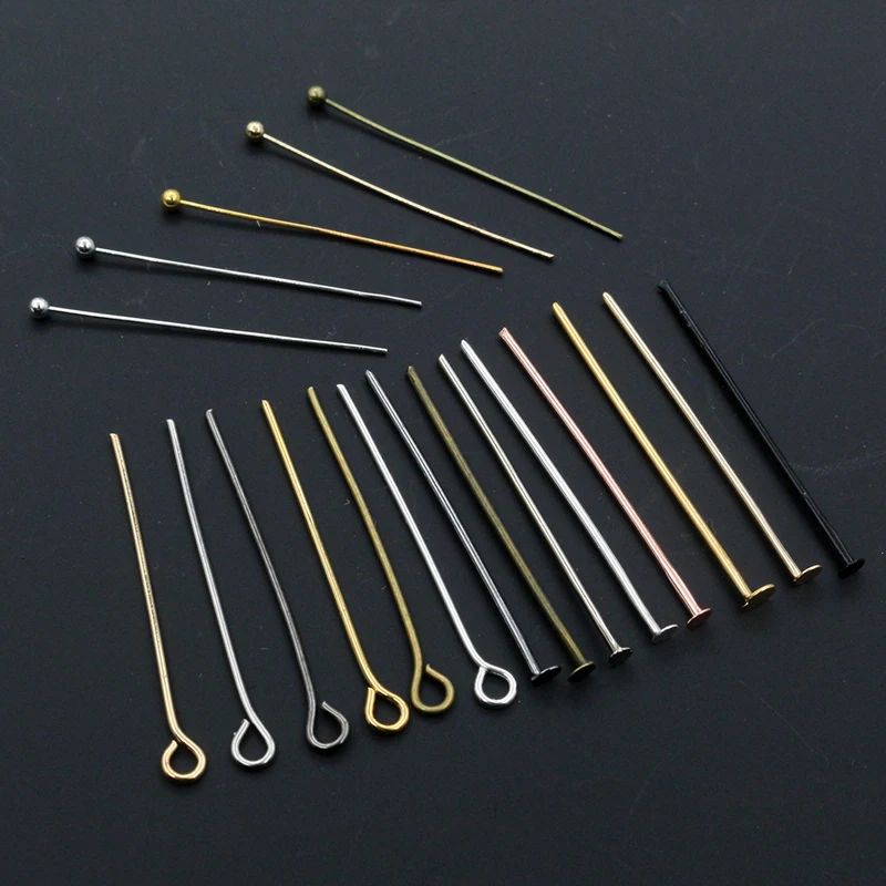 200pcs/Lot 16 20 25 30 35 40 45 50mm Flat Head/Ball Head/Eye Head Pins Metal Headpins For Jewelry Findings Making DIY Supplies