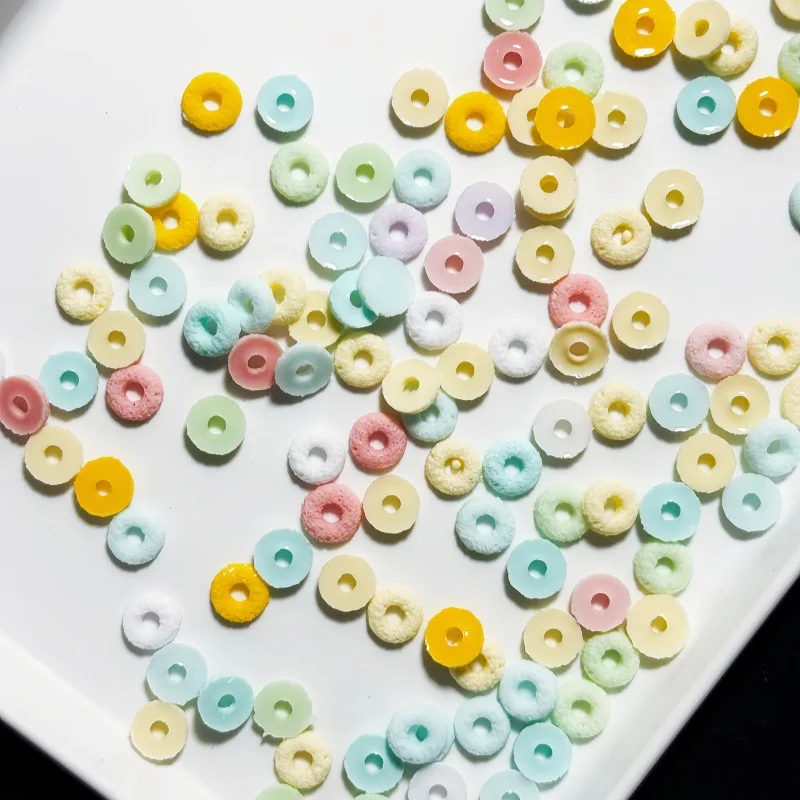 20/50Pcs 10mm Simulation Oat Ring Resin Charms, Mini Cereal Loop Fake Food Fillers for Nail Art, Slime & Handmade DIY Crafts