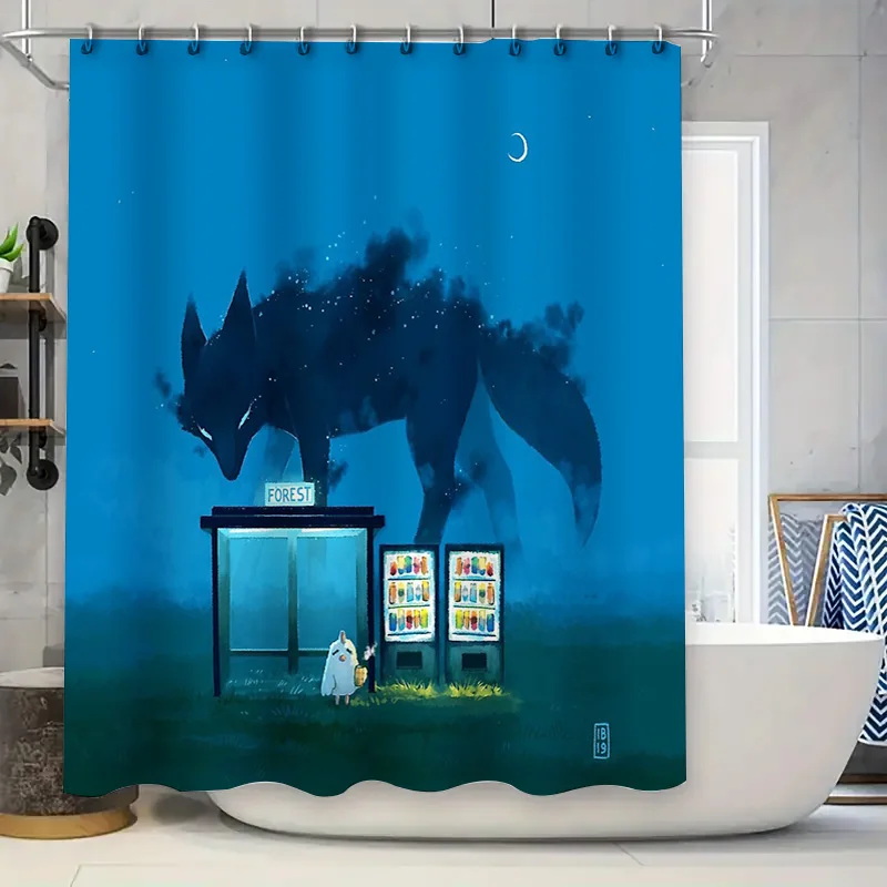 

Forest fox landscape shower curtain woodland animal bathroom decor nature wildlife tapestry vintage aesthetic home decor