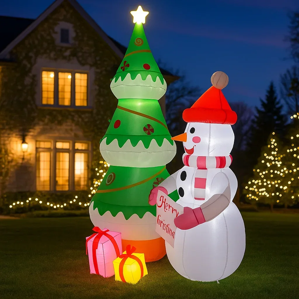 2.4 متر/7.8FT زينة عيد الميلاد لعبة قابلة للنفخ ثلج وشجرة عيد الميلاد مع علب الهدايا ساحة المنزل الحلي لعبة ديكور LED للحفلات #6
