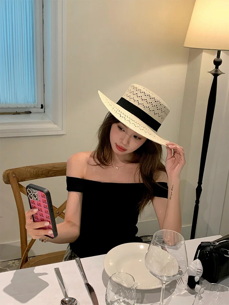 

Slim Fit Black Cross Backless Top Women's Summer New Style Design Korean Fashion Vegetable Design Small Audience Choice