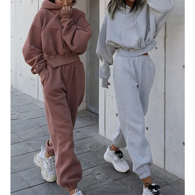 

Krisnanas Women's Tracksuit Solid 2025 Autumn Winter Stylish Loose Fit Casual Hooded Full-length Pant New Two Piece Sets 72982