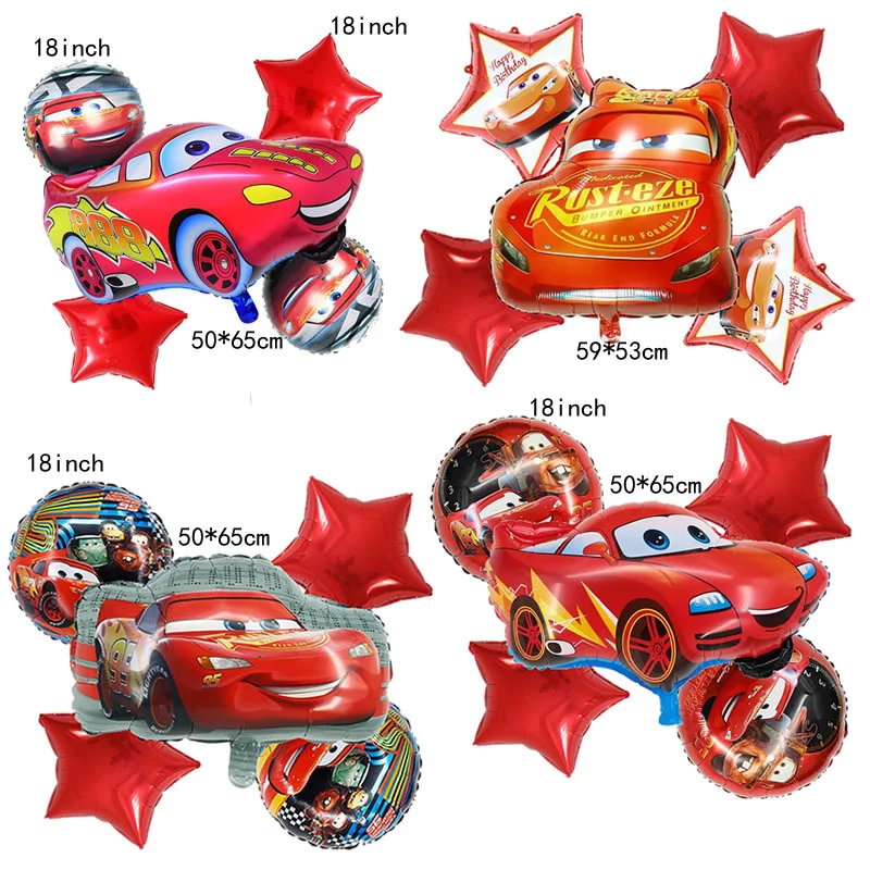 5PCS Disney Cartoon Car Story Large McQueen Car Design Aluminum Mold Balloon Set for Children's Birthday Party Decoration