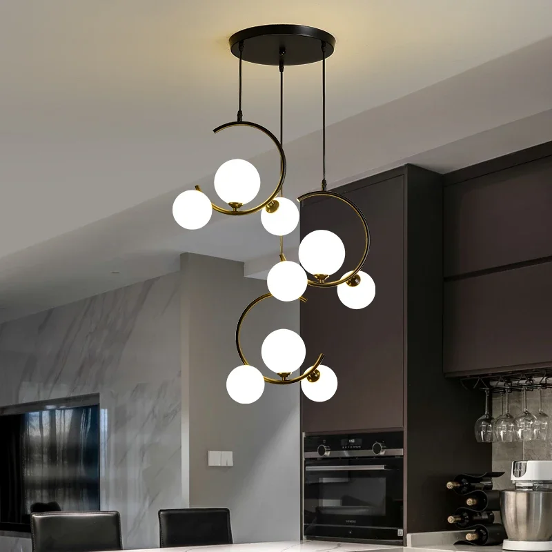 Nordic G9 LED Glass Ball Pendant Light Suitable for Kitchen Island Dining Table Living Room Bedroom Chandelier Lighting Fixture