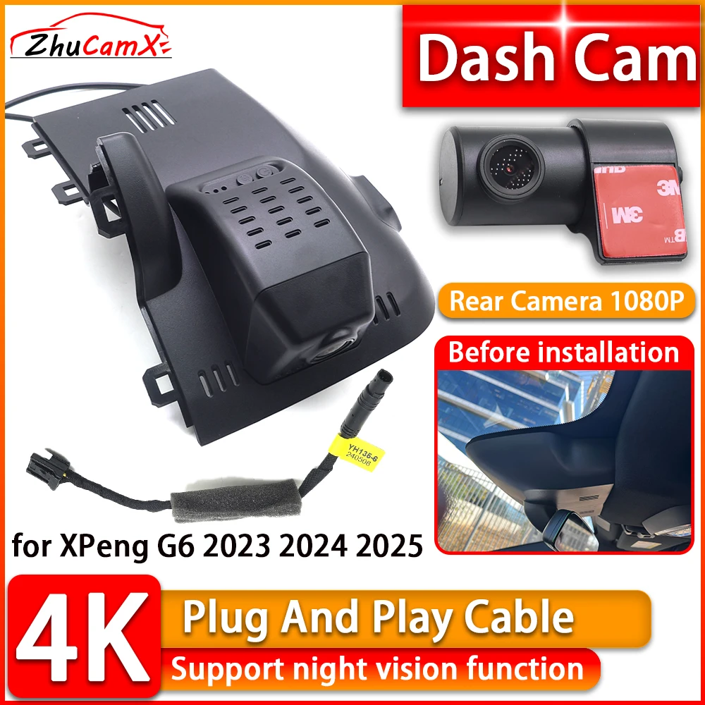 

ZhuCamX 4K Dash Cam for XPeng G6 2023 2024 2025 2160P Wiifi DVR Front Rear Car Camera Plug and Play Video Recorder Night Vision