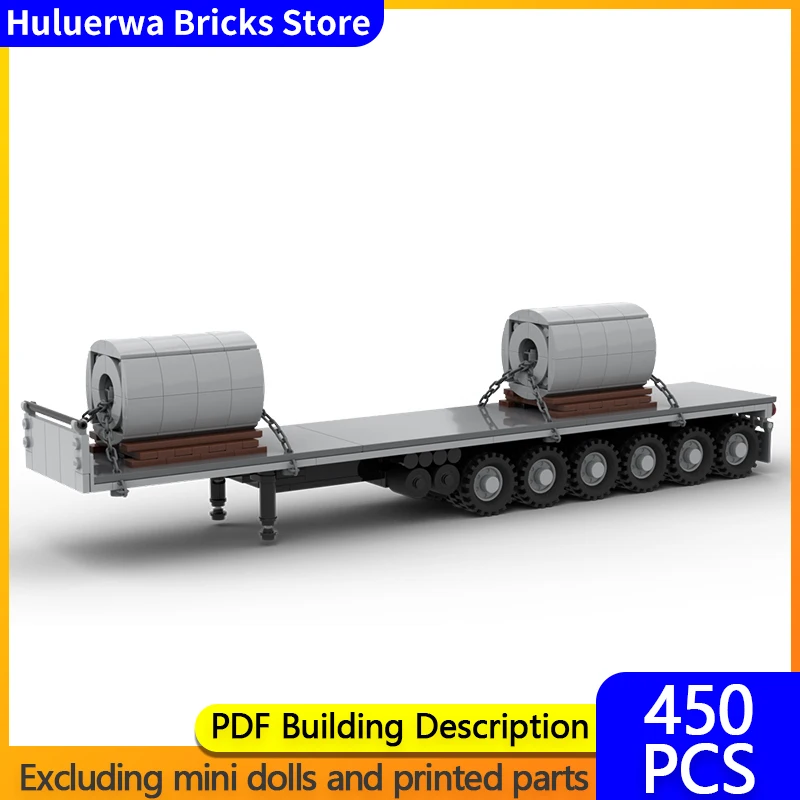 

City Car Model MOC Building Bricks Flatbed Trailer With Steel Coils Modular Technology Gifts Holiday Assemble Children Toys Suit