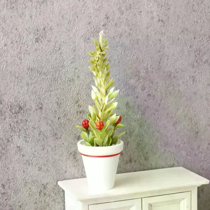 1/12 Dollhouse Mini Christmas Potted Tree Model, Artificial Plant Decor Ornament for Dollhouse Scene