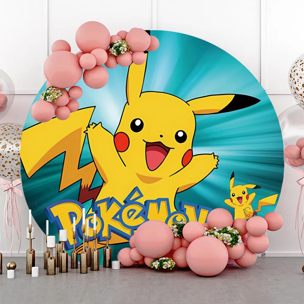 Pikachu Pokemon Round Backdrop Photo Photography For Background Baby Shower Kids Birthday Party Supplies Props Banner Customize