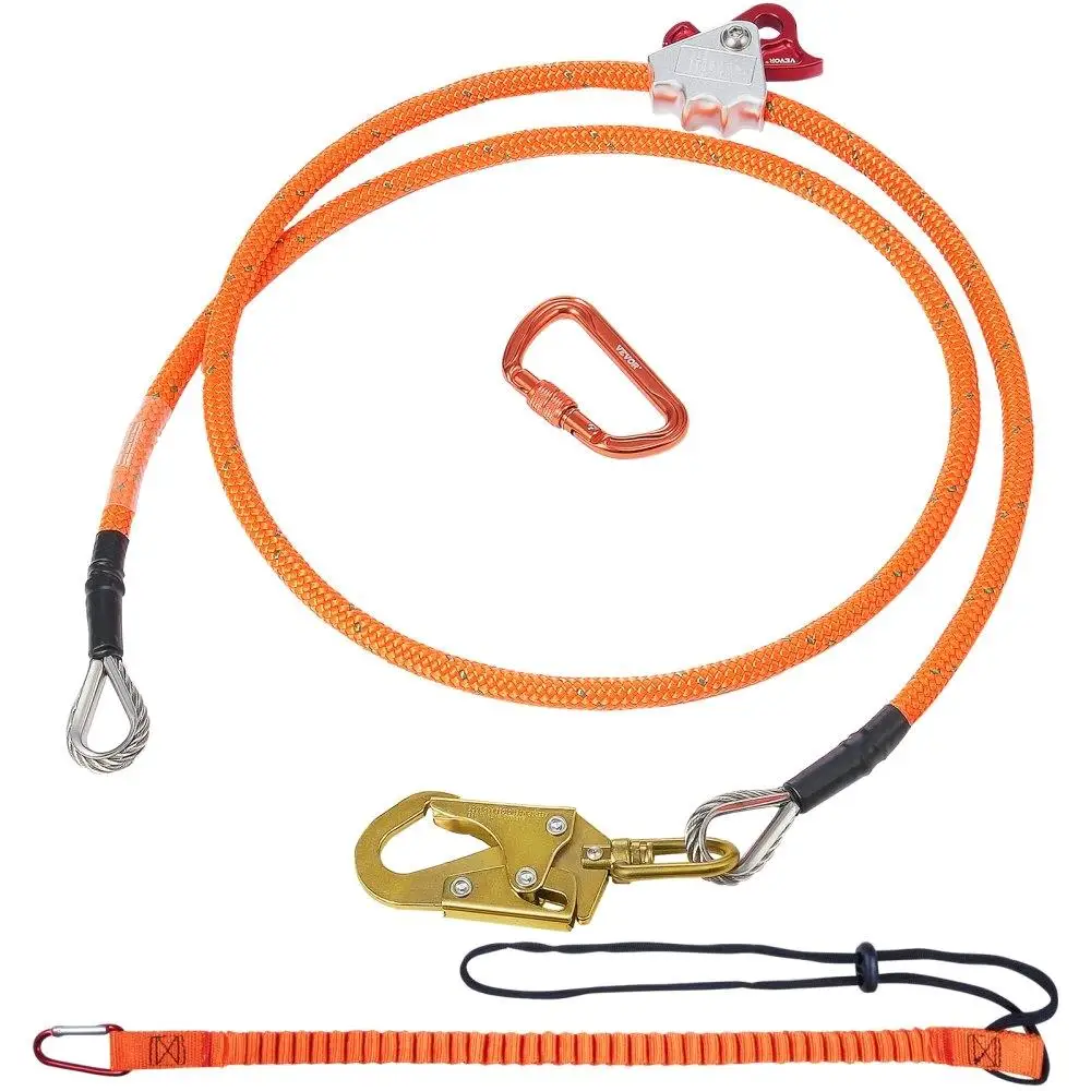 

16mm Steel Core Flipline 8ft 2.4m Arborist for tree Climbing with Alloy Steel Snap Hook Aluminum Alloy Carabiner 33KN Breaking