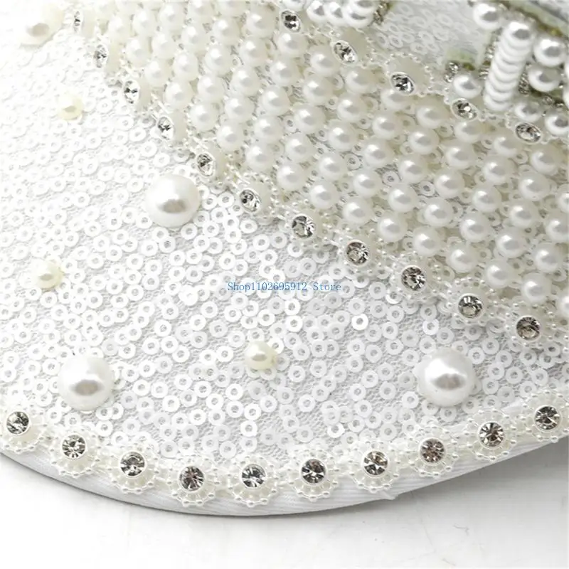 

N7YE Bridal Hat Captain Hat with Crystals Pearls Sailor Hat for Wedding Girl Hat for Carnivals Music Festival