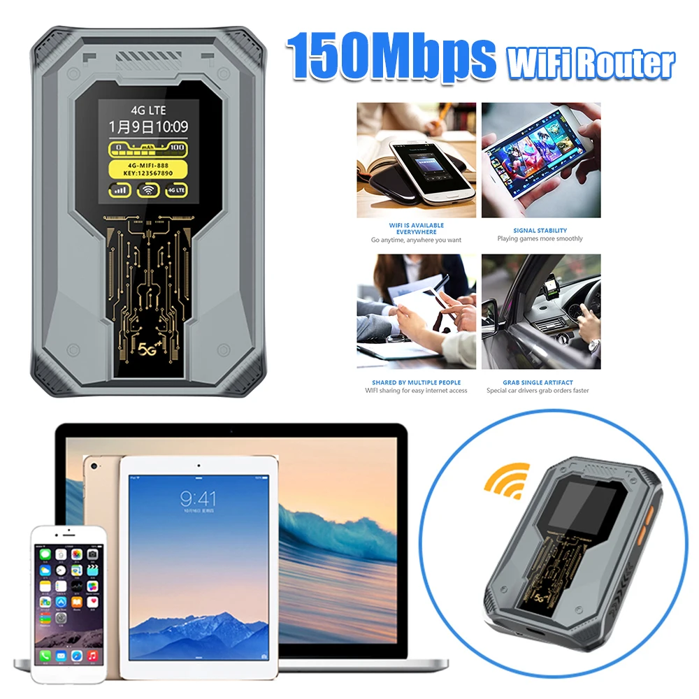 

150Mbps Pocket WiFi Router 4000mAh Mini WiFi Router Rechargeable Mechanical Large Capacity Router for Mobile Phone Tablet Laptop