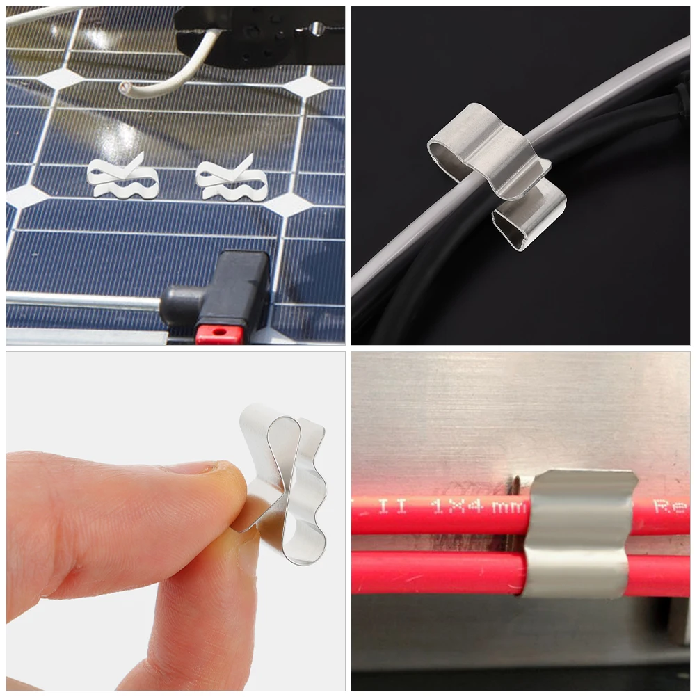 

100pcs Solar Panel Photovoltaic Cable Clips Stainless Steel For Grounding Wire Fixing Metal Clip Wiring Management Clamp