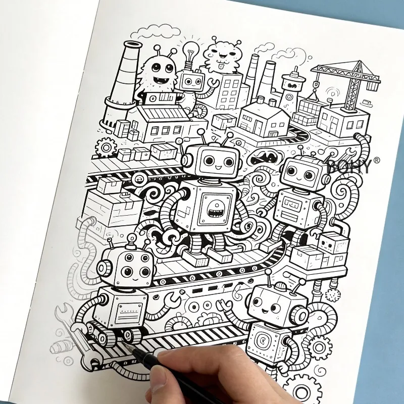 1 Adult Decompression Coloring Book, with 24 Pages of Theme Drafts Such As Dense Mechanical Robots, Space and Space Planets Etc. - view 5