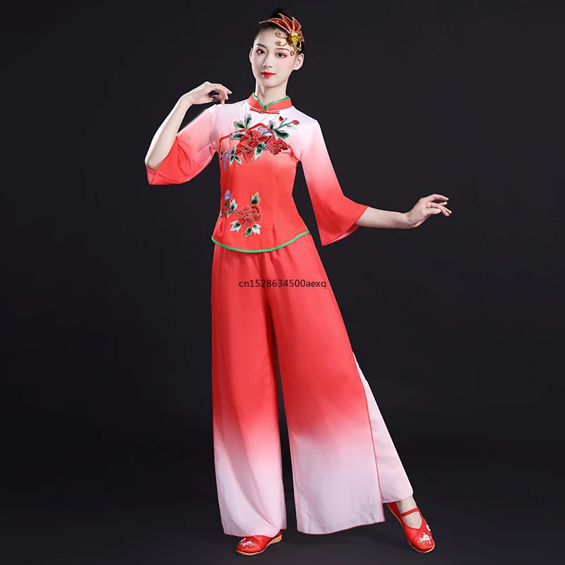 Ladies classical dance costume Women elegant new style national fan umbrella dance costume square dance Yangko dress set