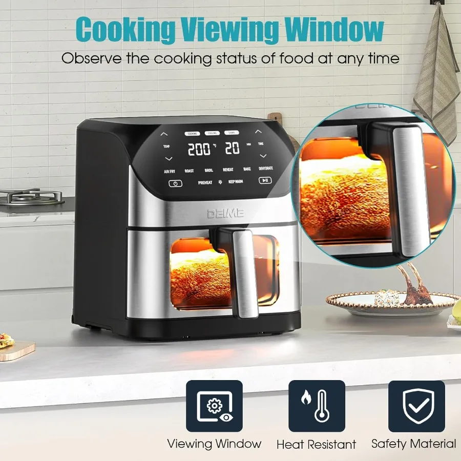 مقلاة هوائية سعة 6.2 كيو تي مقالي هوائية ساخنة بدون زيت فرن 1500 وات طباخ صحي مع 10 إعدادات مسبقة شاشة LCD رقمية تعمل باللمس Visua #5