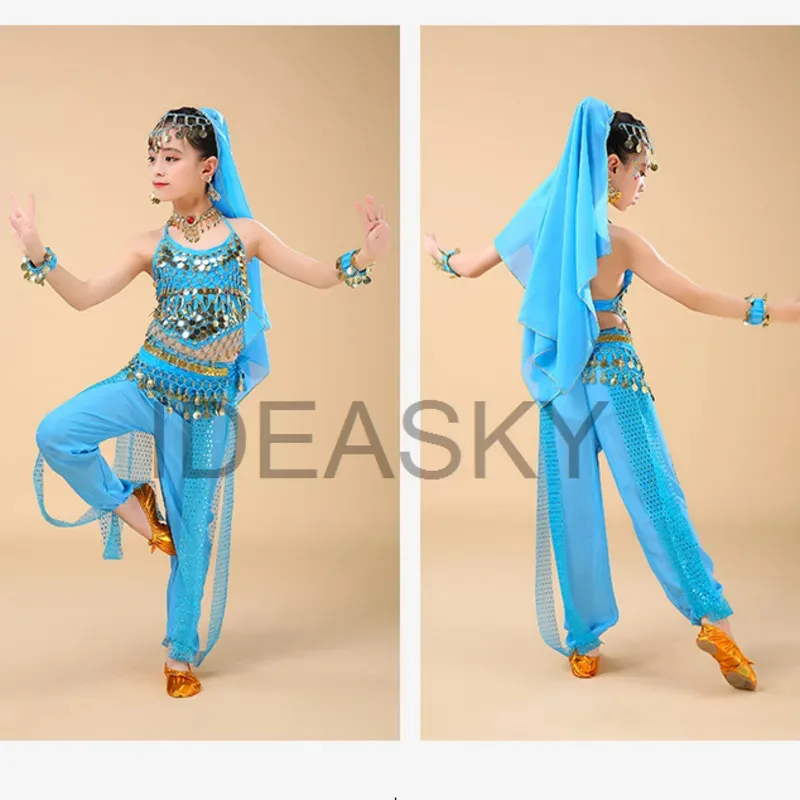 Set Gaun Perut Tari Sari India Anak-anak Profesional Barat untuk Wanita Dewasa Njjh4566