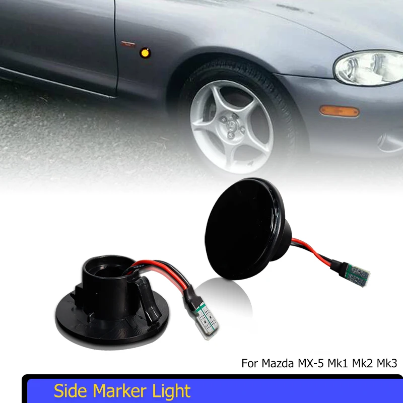 

Автомобильный янтарный светодиодный передний бампер, боковые габаритные огни, указатель поворота для Mazda MX-5 Mk1 Mk2 Mk3 1989-2015, расклешенная лампа крыла