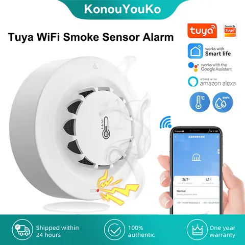 Tuya Wi-Fi 연기 감지기 – 80DB 알람, 스마트 화재 및 온도/습도 감지, Alexa 및 Google Home 호환, 스마트 라이프 보안 솔루션