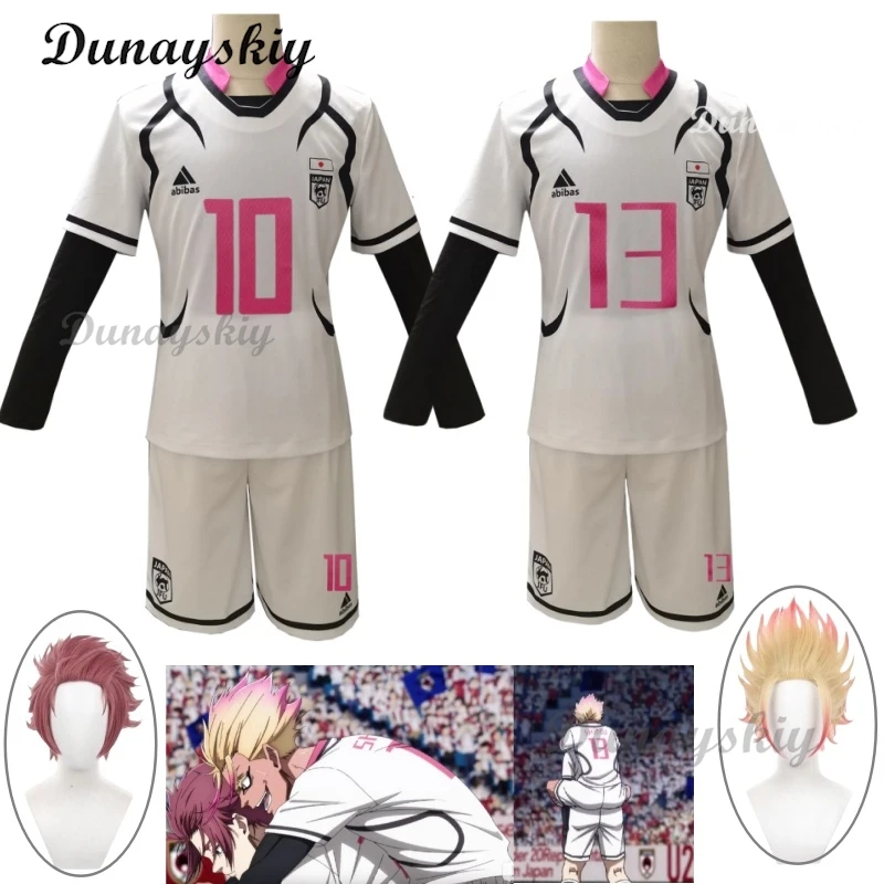 

Anime Blue Itoshi Sae Lock Cosplay Costume Wig U20 Competition White Pink Football Team Uniform Wig Man Campus Gymnastics Suit