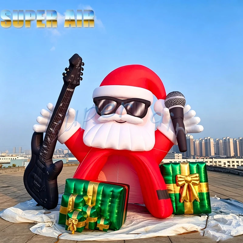 Giant Inflatable Rock‑Star Santa Model, Christmas for Shopping Mall, Carnival, Fair, Outdoor Concert, Business Promotion
