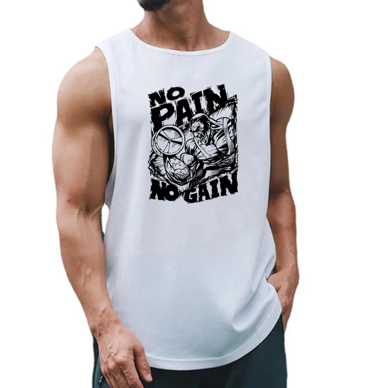

NO PAIN NO GAIN Mens Workout Tank Tops Fitness Singlets Mesh Quick Dry Running Vests Gym Clothing Bodybuilding Sleeveless Shirt