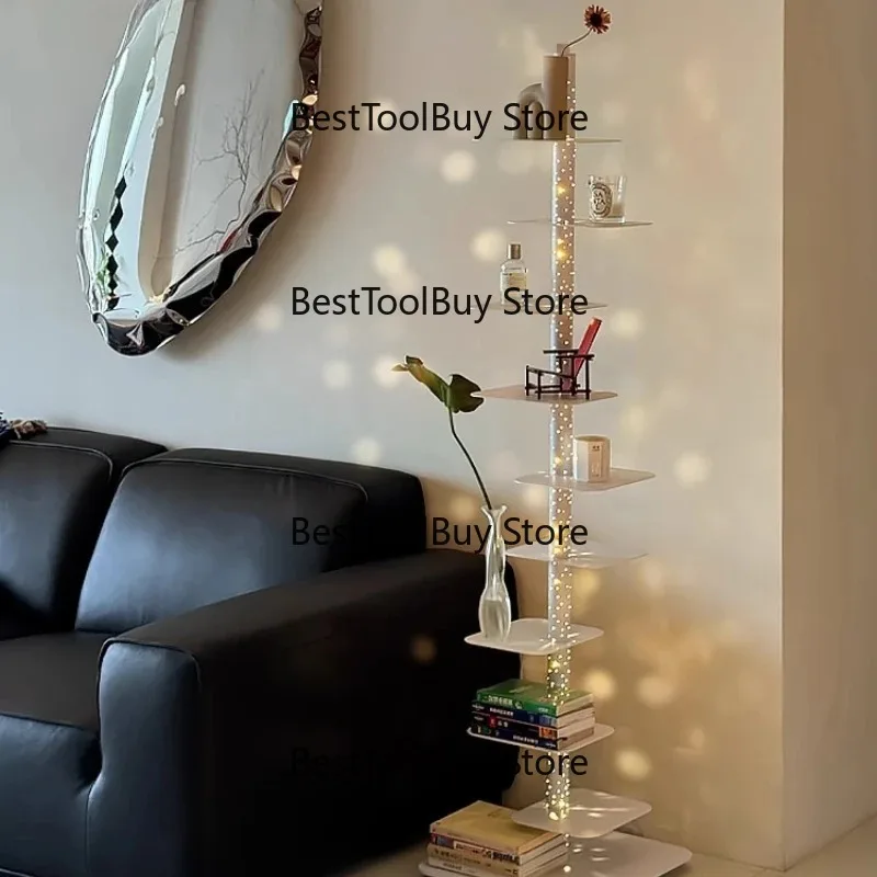 Light and shadow bookshelf vertical floor lamp living room design sense 2025 new bedroom shelf decorative atmosphere light