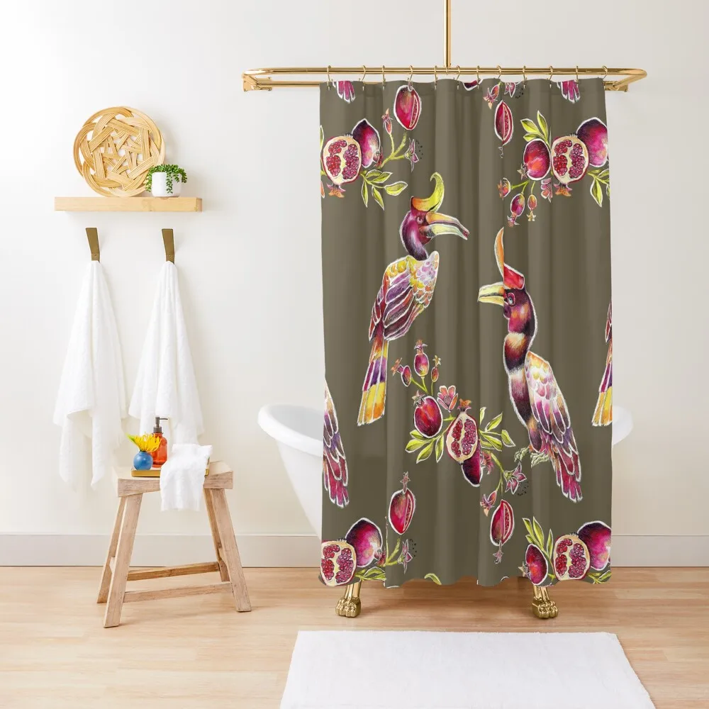 

Hornbills on olive color Shower Curtain For Bathroom Shower Set For Bathroom For Bathrooms With Beautiful Designs Curtain