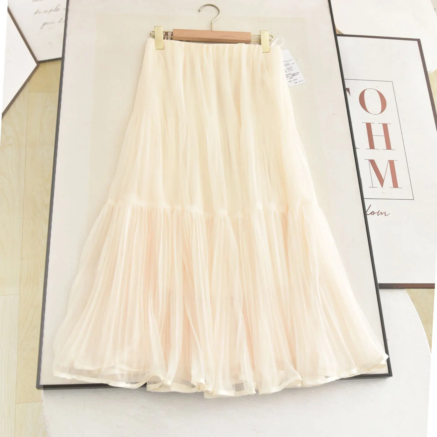 Elegant A-Line Half Skirt with Gauze And Pleats Summer 2026 New Arrival High Waist Cake Skirt Draping Sensation Fragrant Series