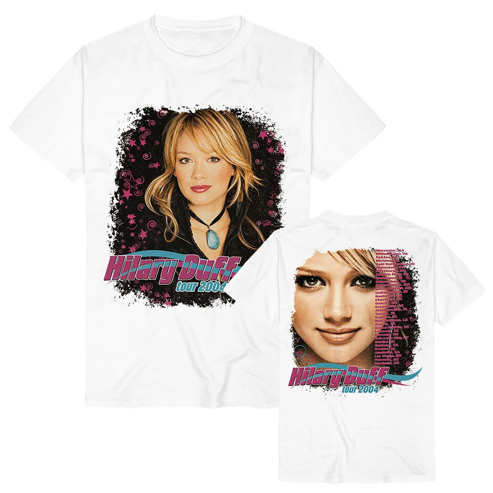 Hilary Duff 2004 Vintage Reprint Tee Women Men Clothing Short Sleeve Cotton Casual Soft T-shirt Design Graphic Print Merch Tops