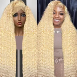 Brazilian deep wave 13x6 hd lace frontal human hair wig for women 30 40 inch 613 honey blonde curly cheap wigs on sale clearance