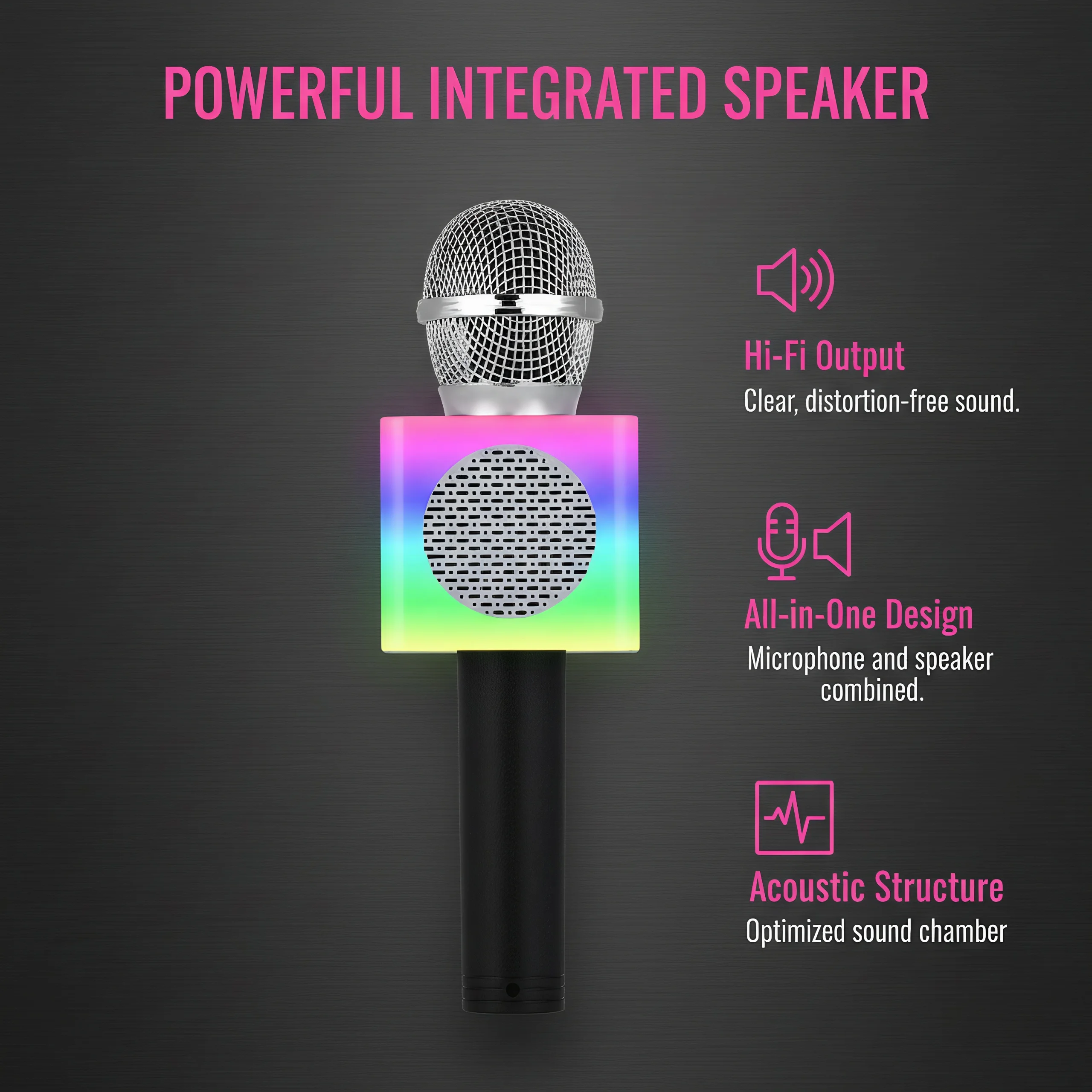 Haut-parleur de microphone sans fil Bluetooth portable, micro karaoké avec son magique et selfie, compatible avec iPhone Android PC