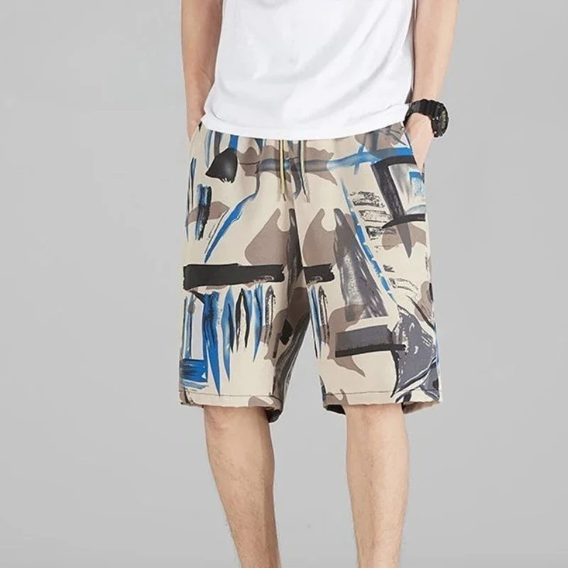 

Men's Shorts Drawstring Board Baggy Beach Loose Male Short Pants Wide Xxl Streetwear Korean Style Summer Essential with Ice Thin