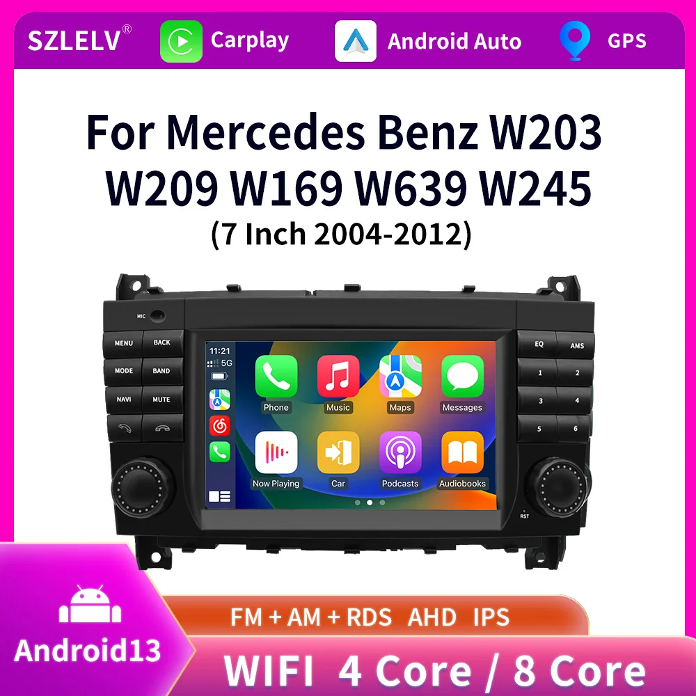 For Mercedes Benz W203 C180 C320 C55 W209 CLK200 CLK220 Android 13 Play Car Radio Video Player Carplay GPS Navi Stereo Audio 4G