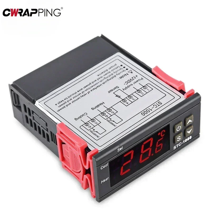 

STC-1000 цифровой светодиодный датчик температуры для чайника, шланг для отопления, охлаждения, термостат, 2 реле, контроллер, выход по Цельсию, аксессуары
