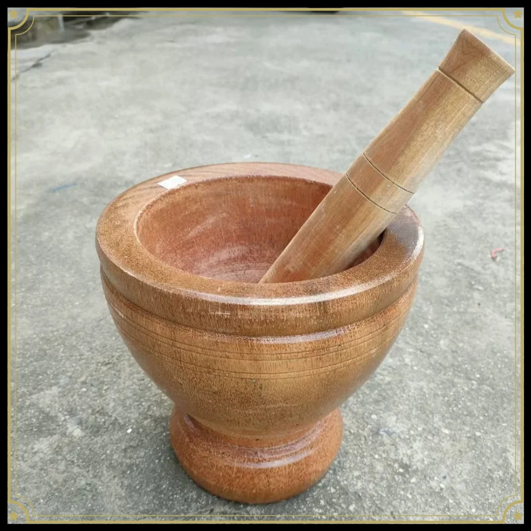 Juego de Mortero y Pilón de Madera Maciza, Estilo Tailandés, para Moler Especias y Ajo, Triturador de Alimentos Tradicional de Madera para Cocina