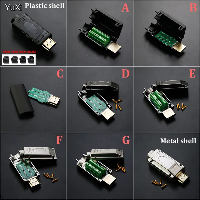 1 sztuk hdmi-kompatybilny 2.0 złącze męskie wtyczki Breakout terminale Solderless/lutowania modułowe komputerowe wtyczki wideo telewizyjne W/ Shell